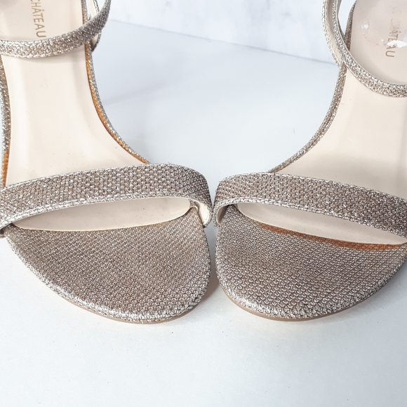 Le Chateau Sparkly Heels Gold Strappy Stiletto 8 - Picture 3 of 13